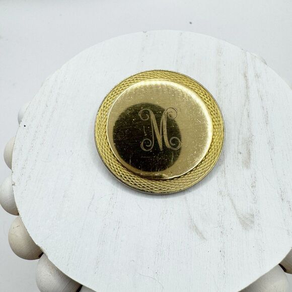Vintage Gold Tone Round M Initial Scarf Clip Large MCM - Picture 6 of 7